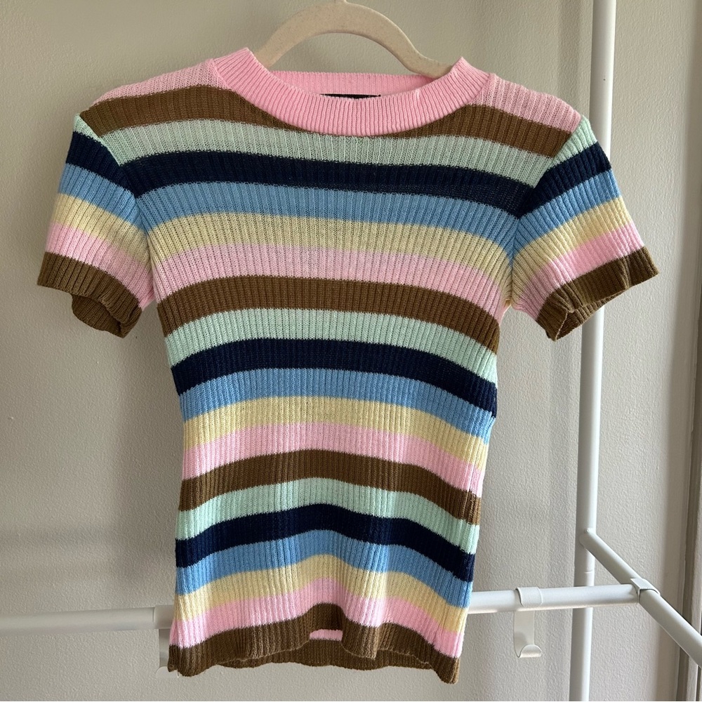 Striped Ribbed Short Sleeve Tee in Pastel Multicolor